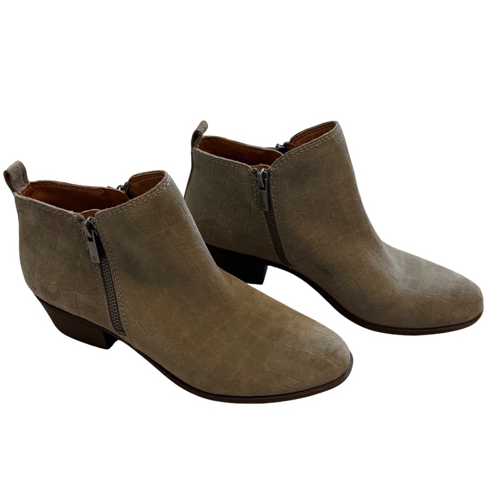 Lucky Brand Taupe Croc Embossed Suede Ankle Booties Women's‎ 9M Block Heel